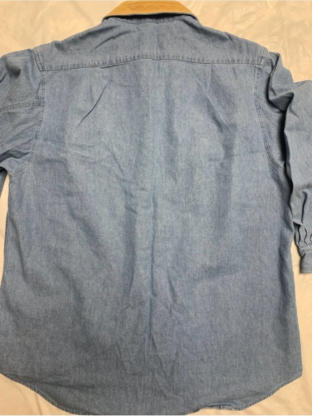 Vintage 90s Denim & Suede Pearl Snap Cowgirl Western Oversized Rodeo Shirt - Picture 5 of 5
